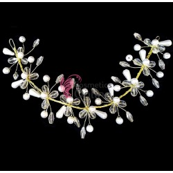 Tiara Ti016BB Auriu pentru mirese cu perle Albe si Strasuri